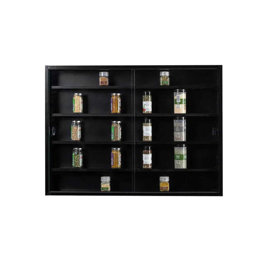 Hioshop Blacklava vitrinekast vitrinekast- 2 schuifdeuren zwart