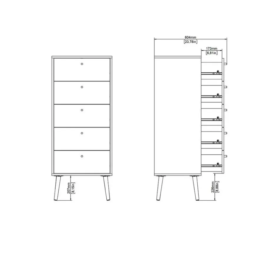 Hioshop Bodo kommode 5 lades wit