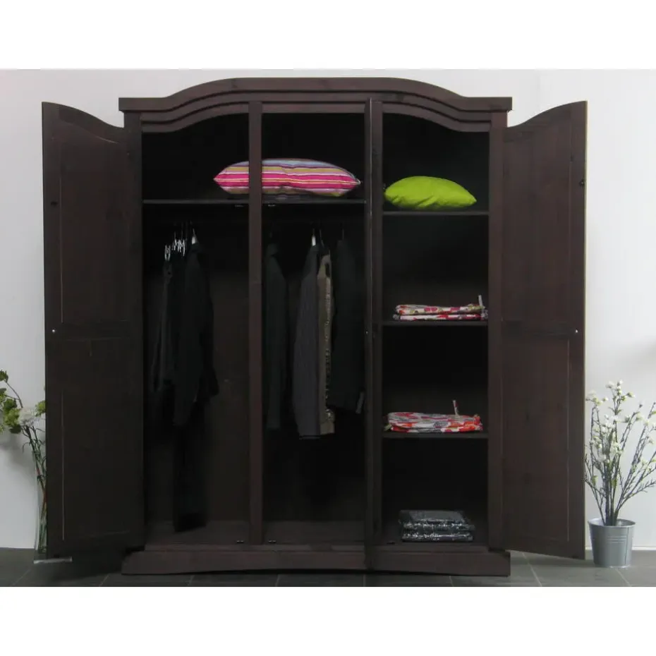 Hioshop Bruine 3-deurs kledingkast Rico