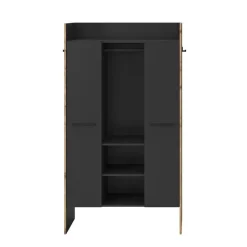 Hioshop Bueno kledingkast 2 deuren- 1 lade- 3 planken en 2 haken donkergrijs