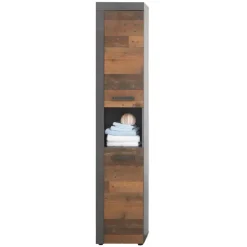 Hioshop CancunIndy kolomkast 2 deuren- 1 open vak eiken decor- oud houten
