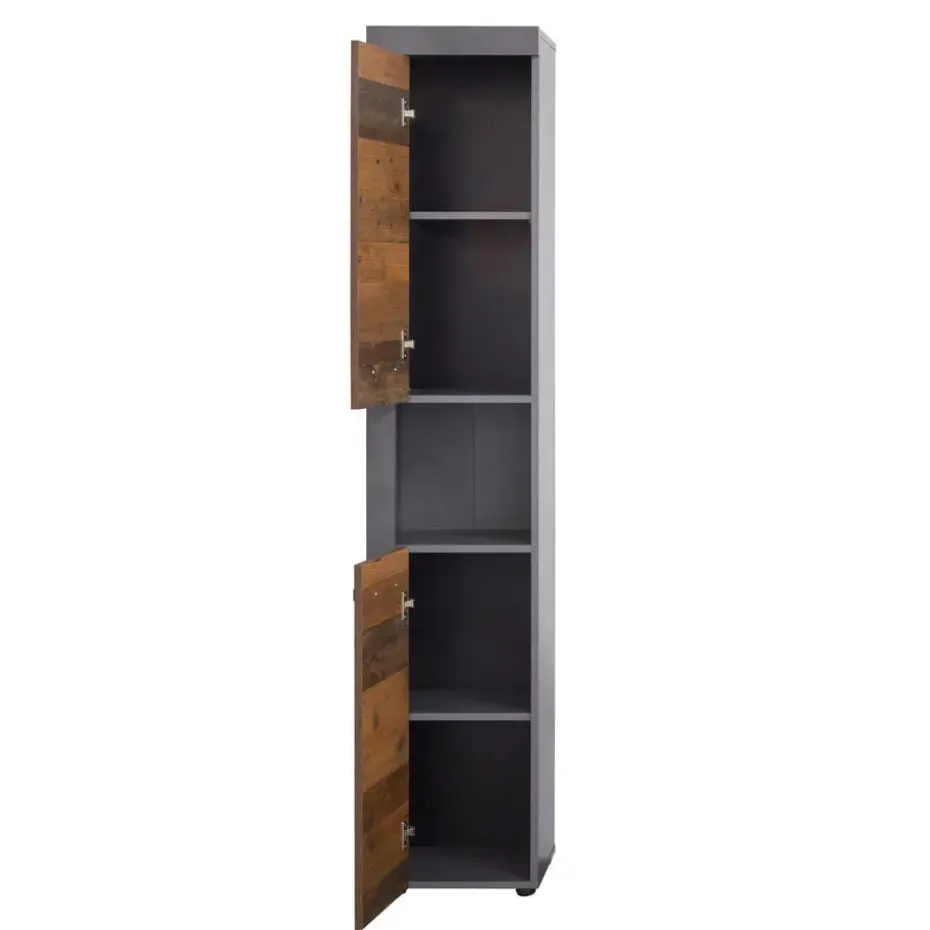 Hioshop CancunIndy kolomkast 2 deuren- 1 open vak eiken decor- oud houten