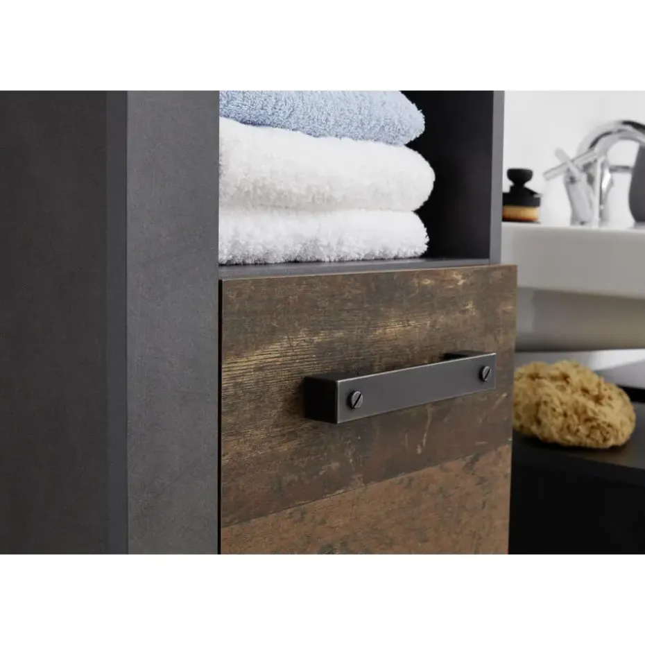 Hioshop CancunIndy kolomkast 2 deuren- 1 open vak eiken decor- oud houten