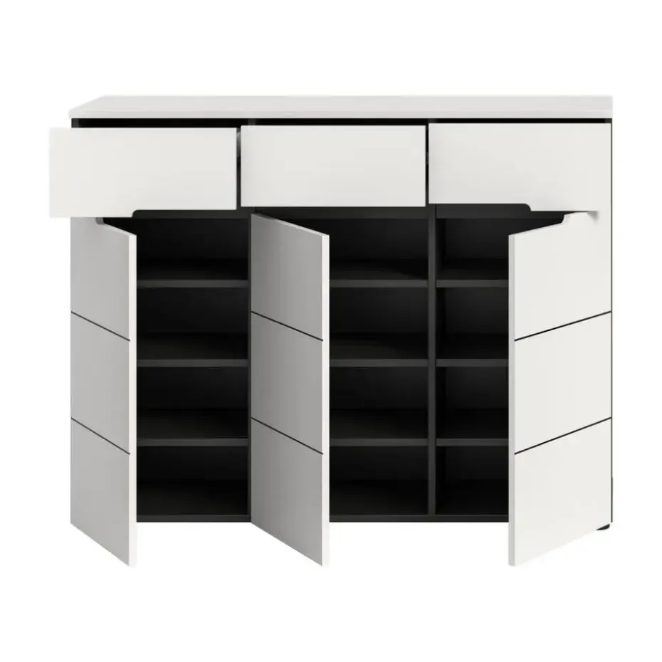 Hioshop Canu schoenenkast 3 deuren- 3 lades wit- grijs