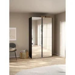 Hioshop Catania schuifdeurkast 2 deuren met spiegel 120x220cm mat zwart