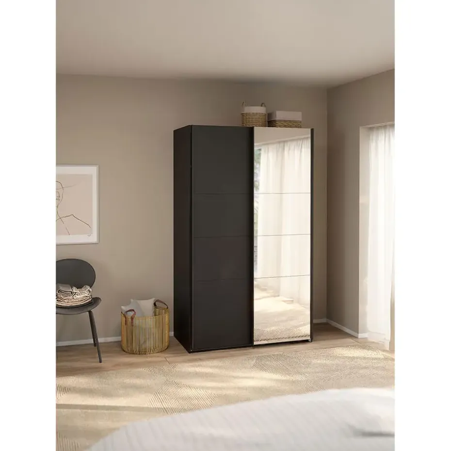 Hioshop Catania schuifdeurkast 2 deuren 120x200cm mat zwart