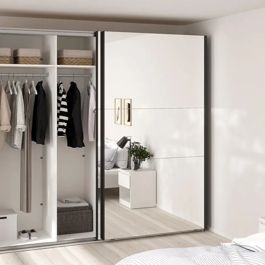 Hioshop Como schuifdeurkast 2 deuren met spiegel 245x220cm mat grijs