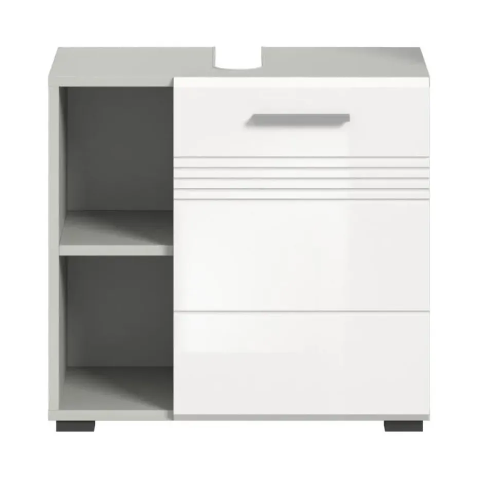 Hioshop Copa wastafel 1 deur- 2 planken wit hoogglans- lichtgrijs
