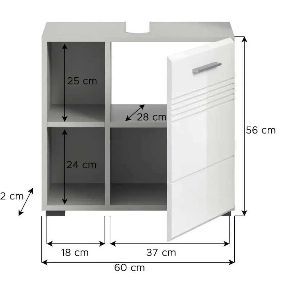 Hioshop Copa wastafel 1 deur- 2 planken wit hoogglans- lichtgrijs