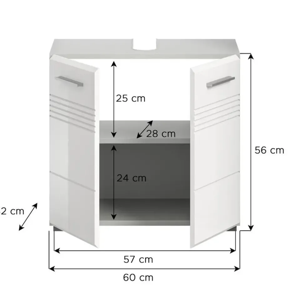 Hioshop Copa wastafel 2 deuren wit hoogglans- lichtgrijs