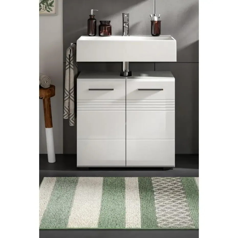 Hioshop Copa wastafel 2 deuren wit hoogglans- lichtgrijs