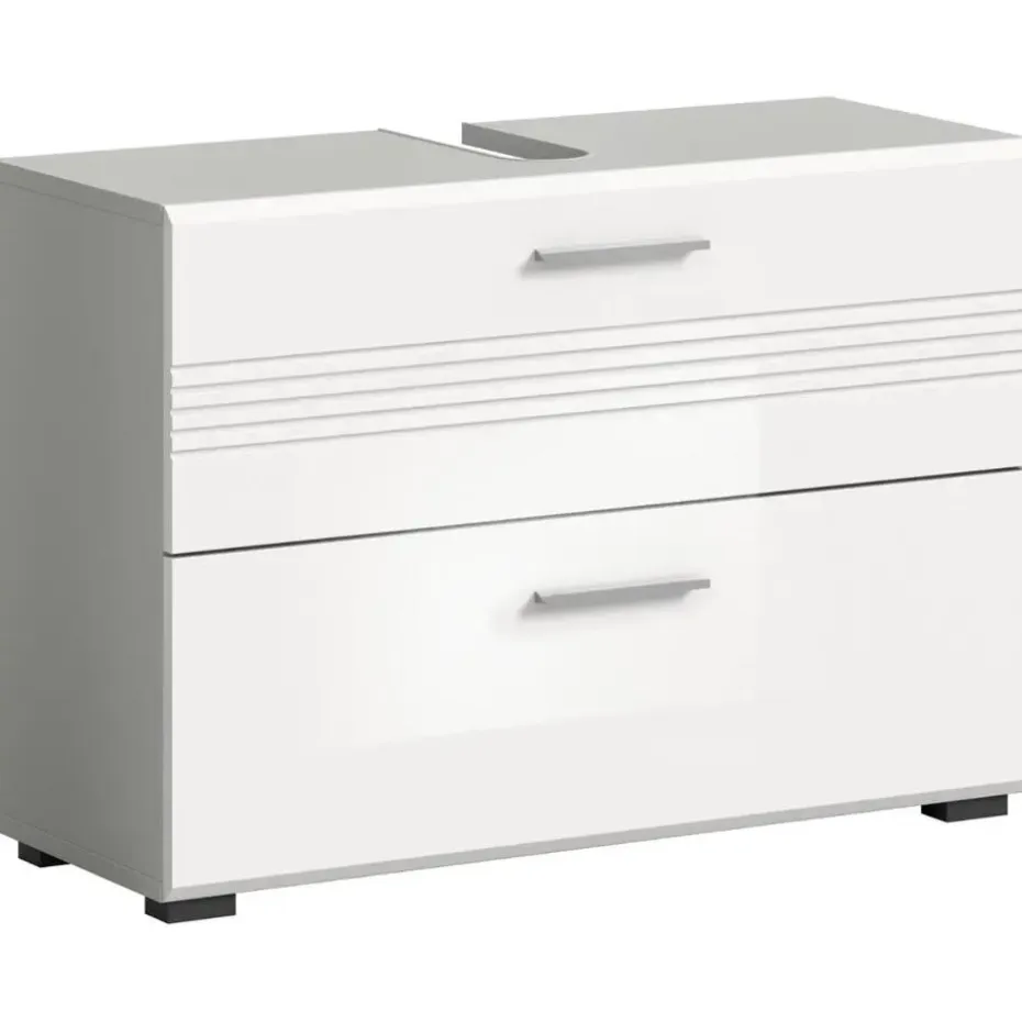 Hioshop Copa wastafel 2 lades wit hoogglans- lichtgrijs