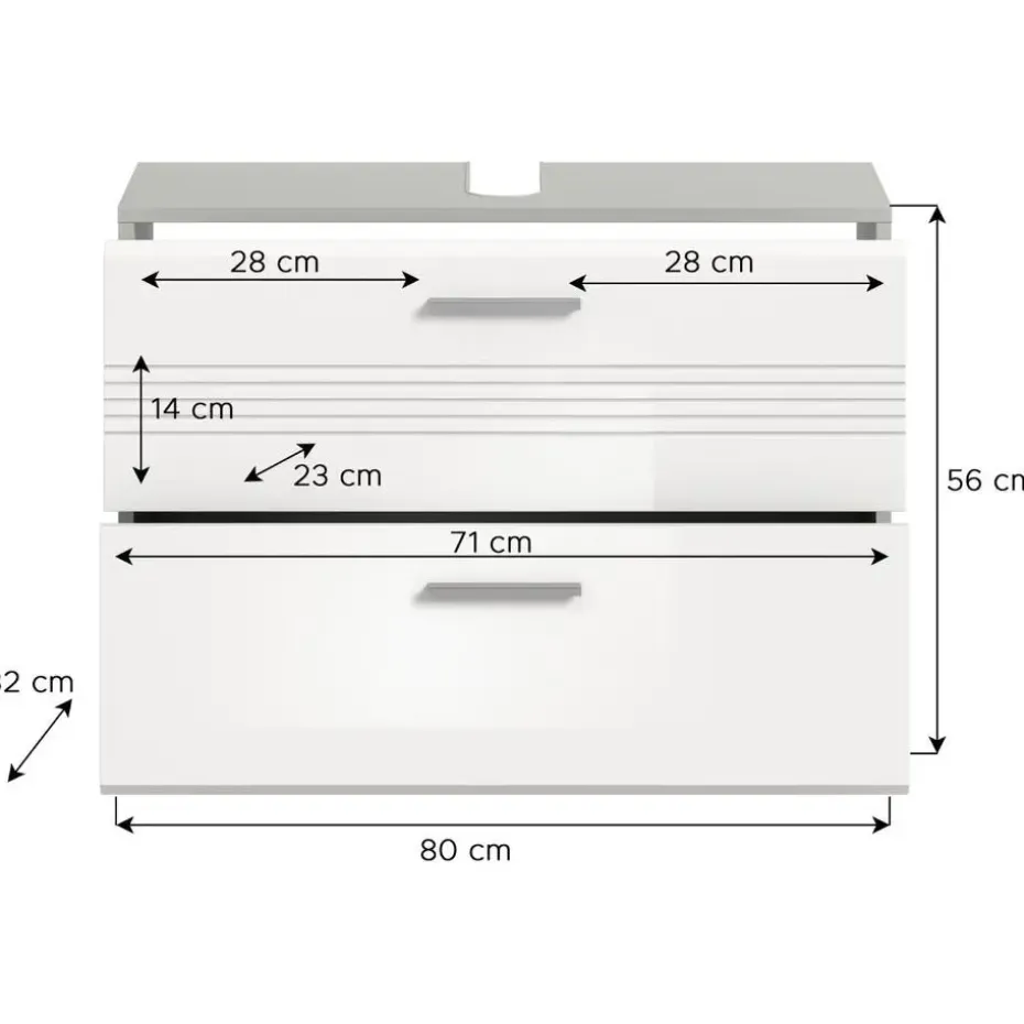 Hioshop Copa wastafel 2 lades wit hoogglans- lichtgrijs