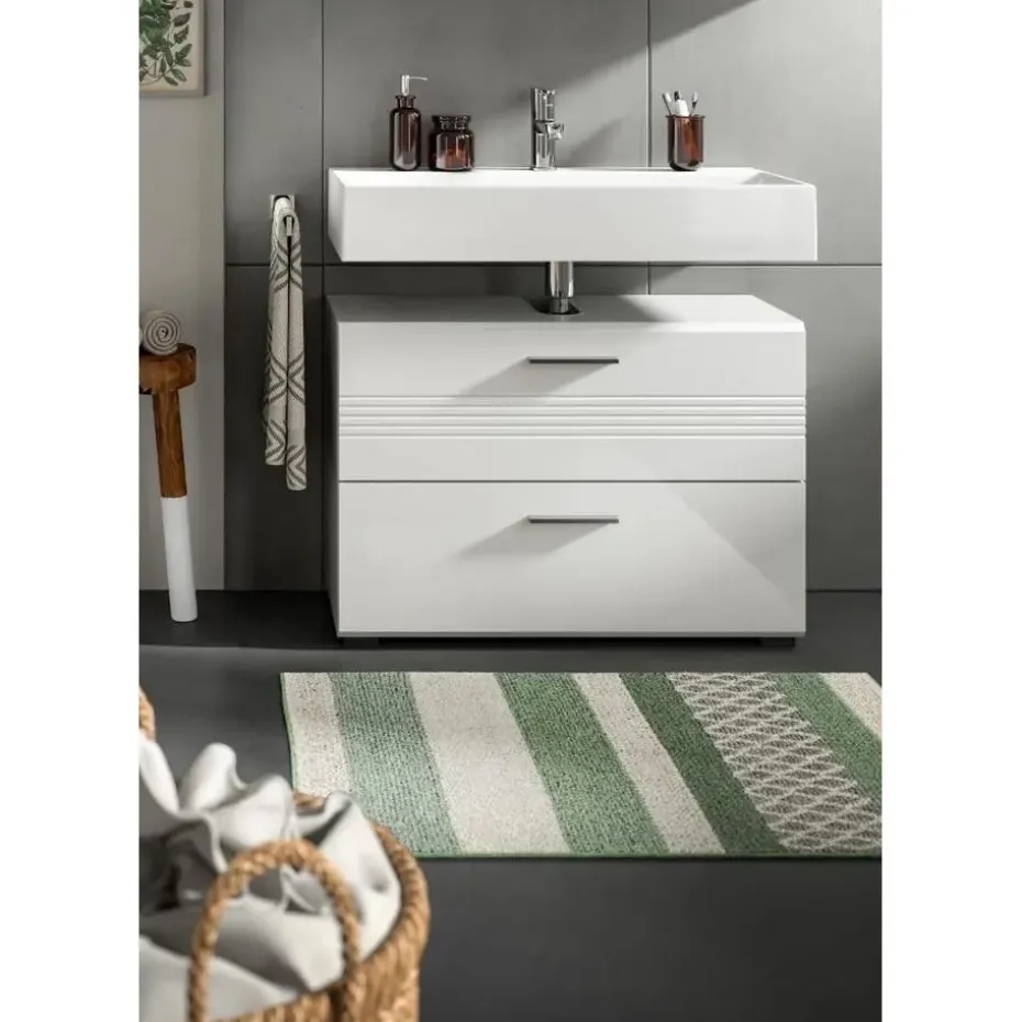 Hioshop Copa wastafel 2 lades wit hoogglans- lichtgrijs