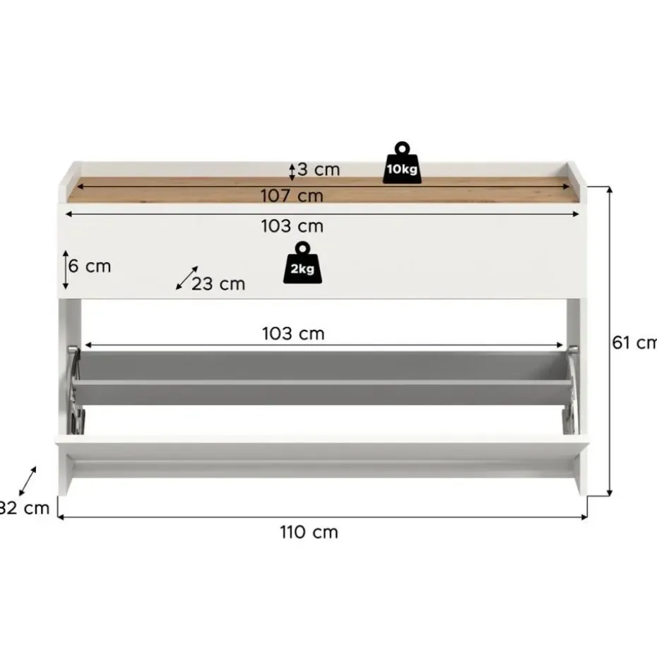 Hioshop Drive schoenenkast 1 vouwdeur- 1 lade wit