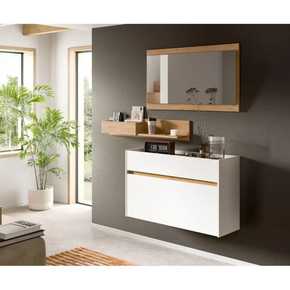 Hioshop Drive schoenenkast 1 vouwdeur- 1 lade wit