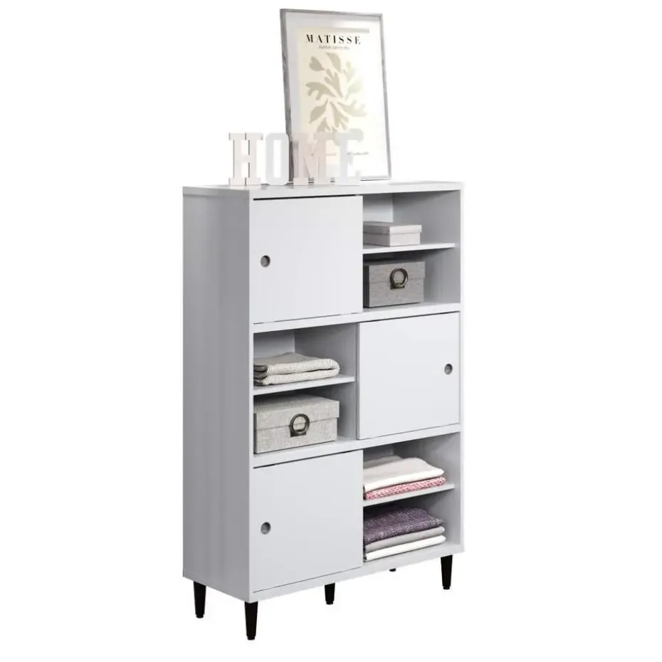 Hioshop Evolution wandkast 3 deuren- 6 planken wit- zwart