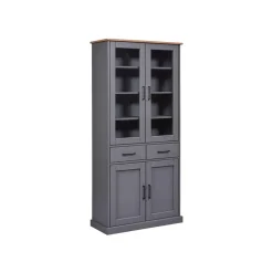 Hioshop Forenzo vitrinekast 4 deuren- 2 lades grijs- natuur