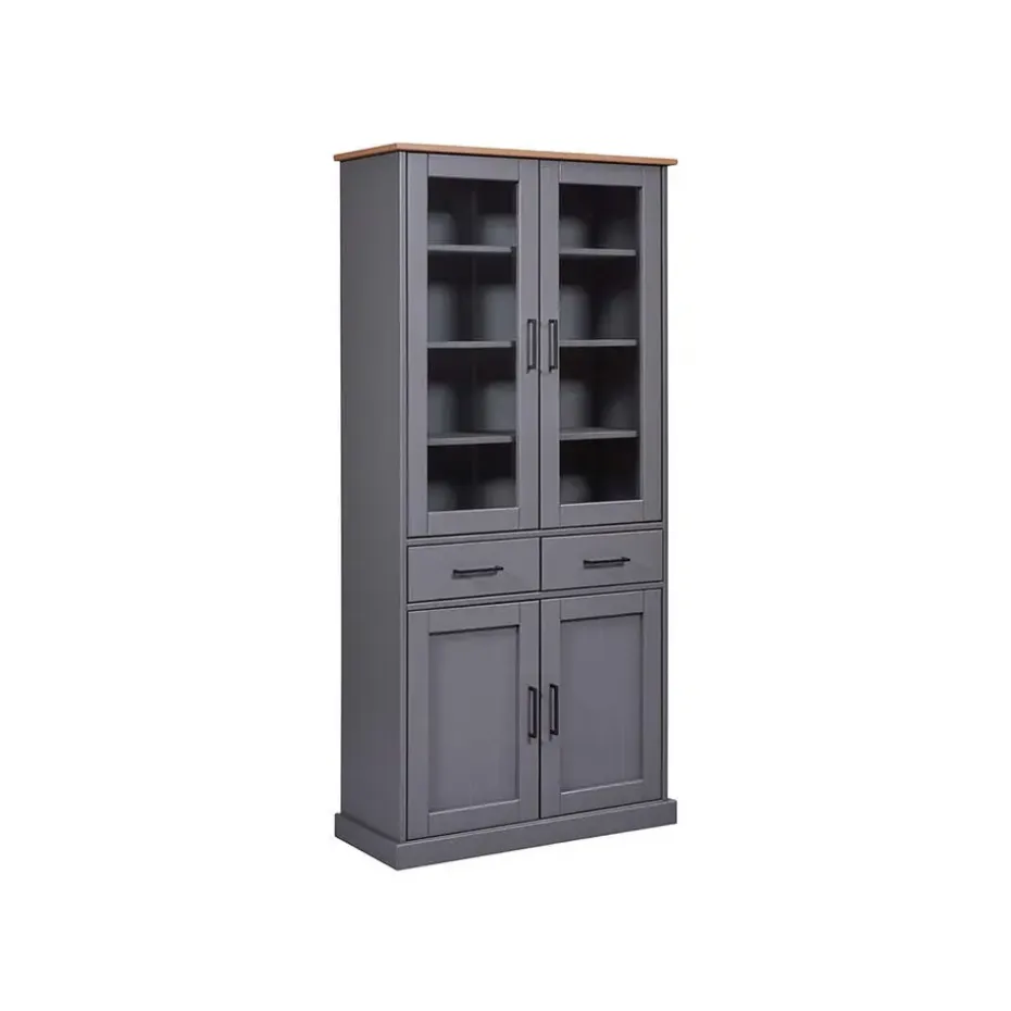 Hioshop Forenzo vitrinekast 4 deuren- 2 lades grijs- natuur