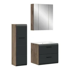 Hioshop Ice badkamer I8 zwart mat- eiken decor