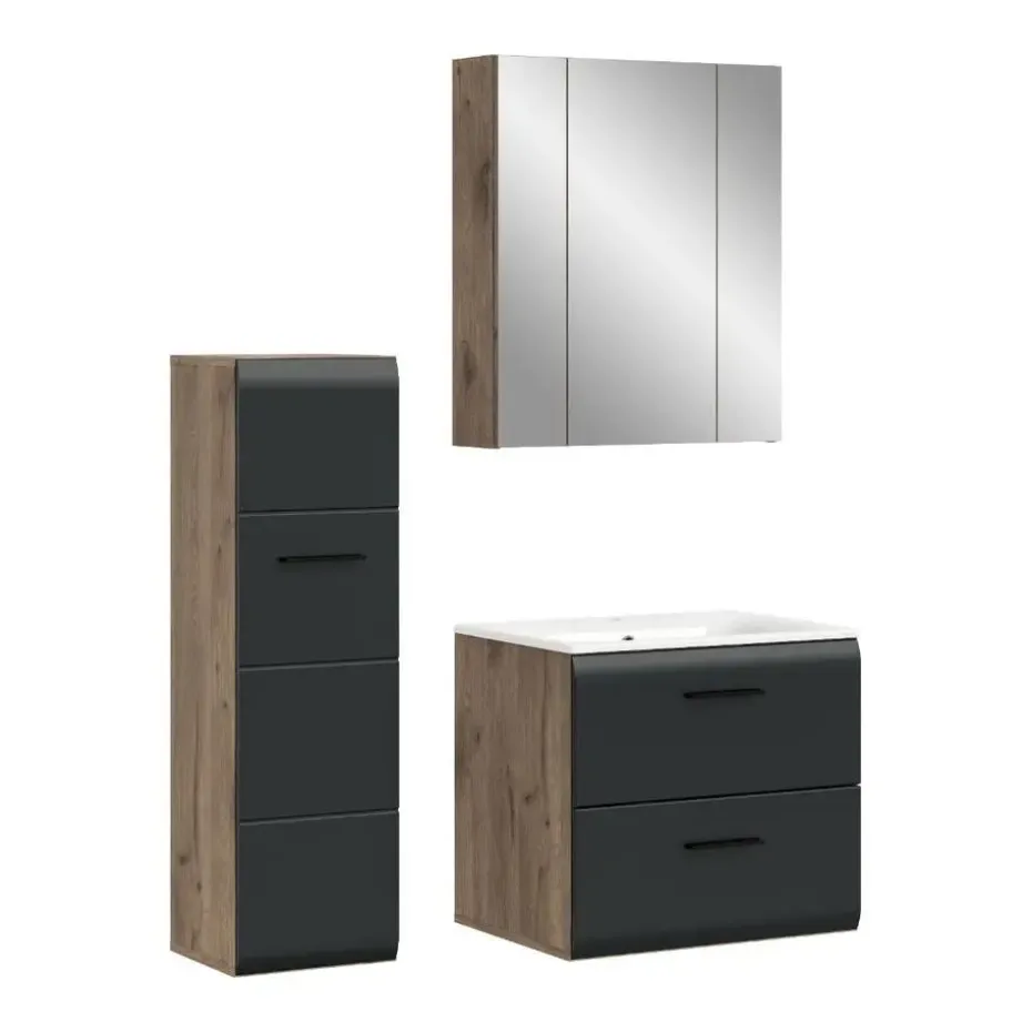 Hioshop Ice badkamer I8 zwart mat- eiken decor
