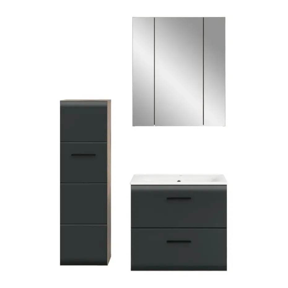 Hioshop Ice badkamer I8 zwart mat- eiken decor