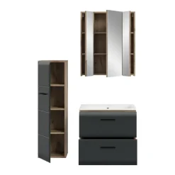 Hioshop Ice badkamer I8 zwart mat- eiken decor