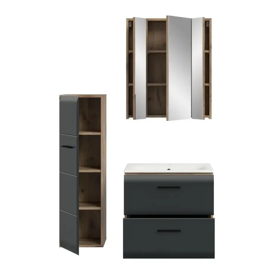 Hioshop Ice badkamer I8 zwart mat- eiken decor