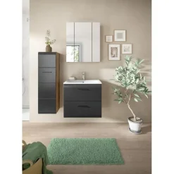 Hioshop Ice badkamer I8 zwart mat- eiken decor