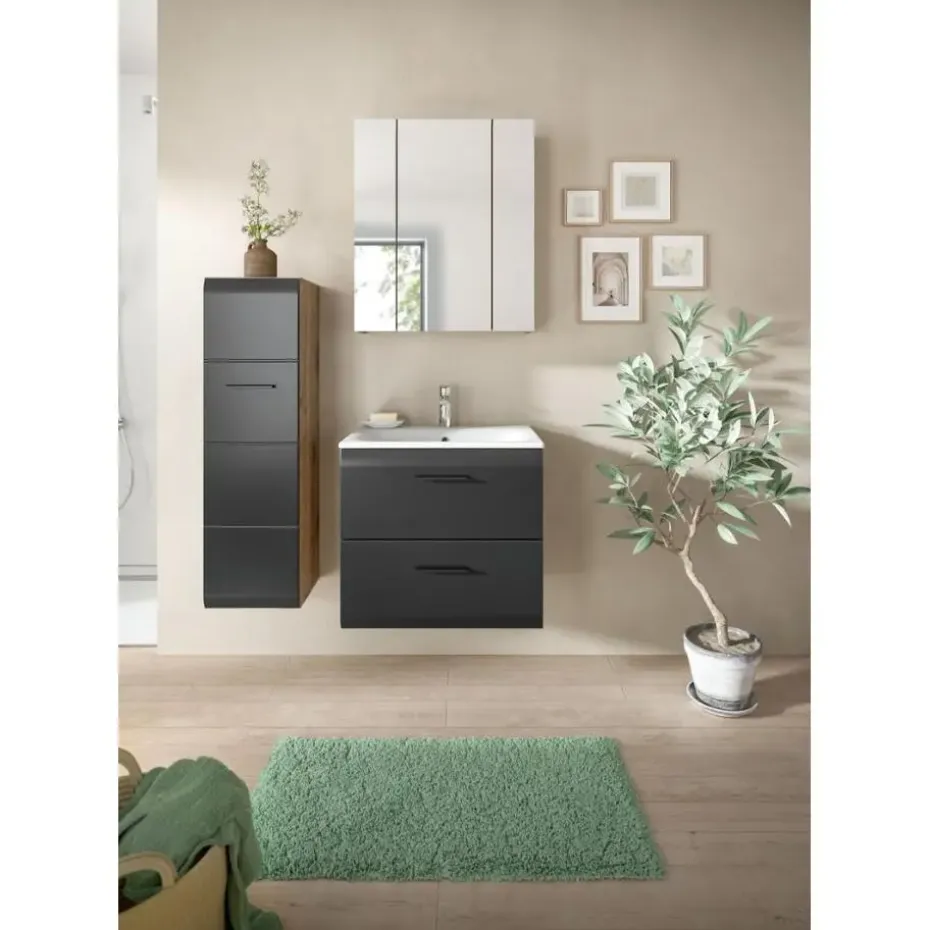 Hioshop Ice badkamer I8 zwart mat- eiken decor