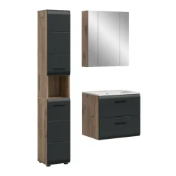 Hioshop Ice badkamer I6 zwart mat- eiken decor
