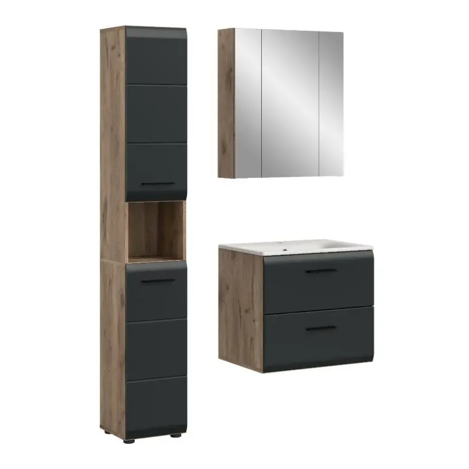 Hioshop Ice badkamer I6 zwart mat- eiken decor