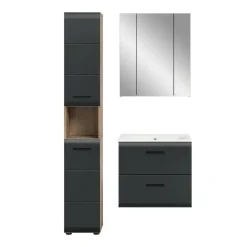 Hioshop Ice badkamer I6 zwart mat- eiken decor
