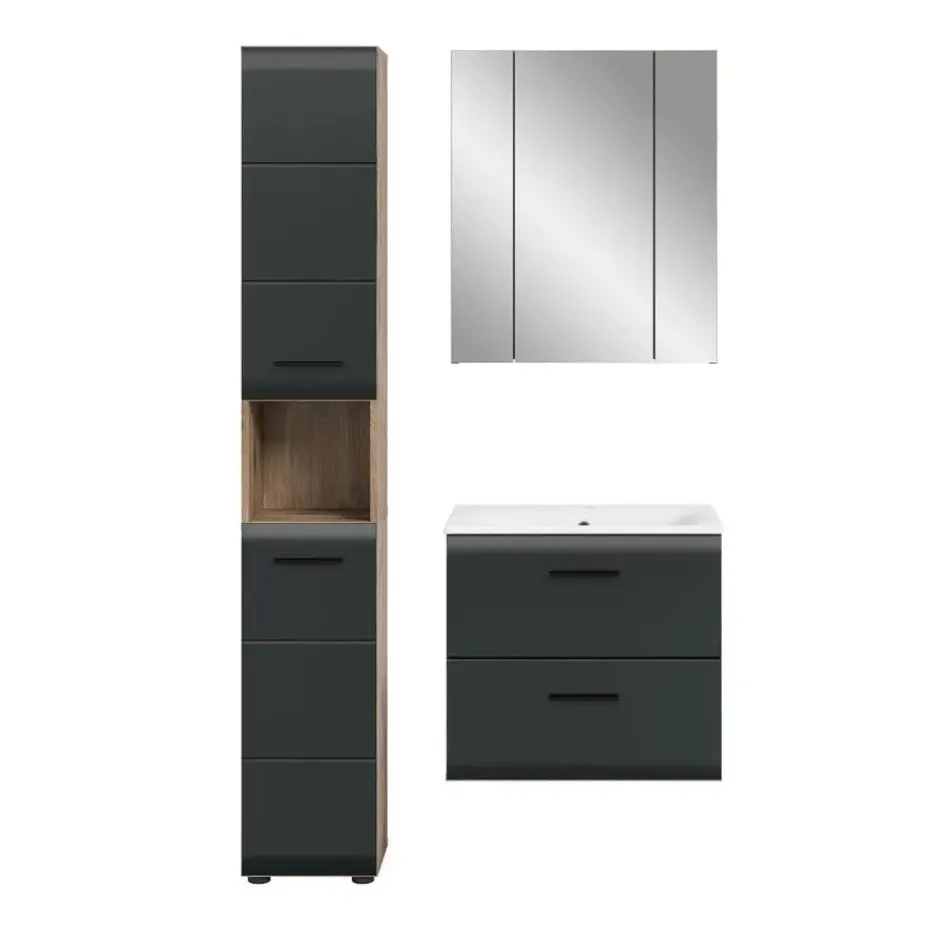 Hioshop Ice badkamer I6 zwart mat- eiken decor