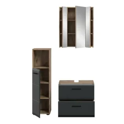 Hioshop Ice badkamer I23 zwart mat- eiken decor