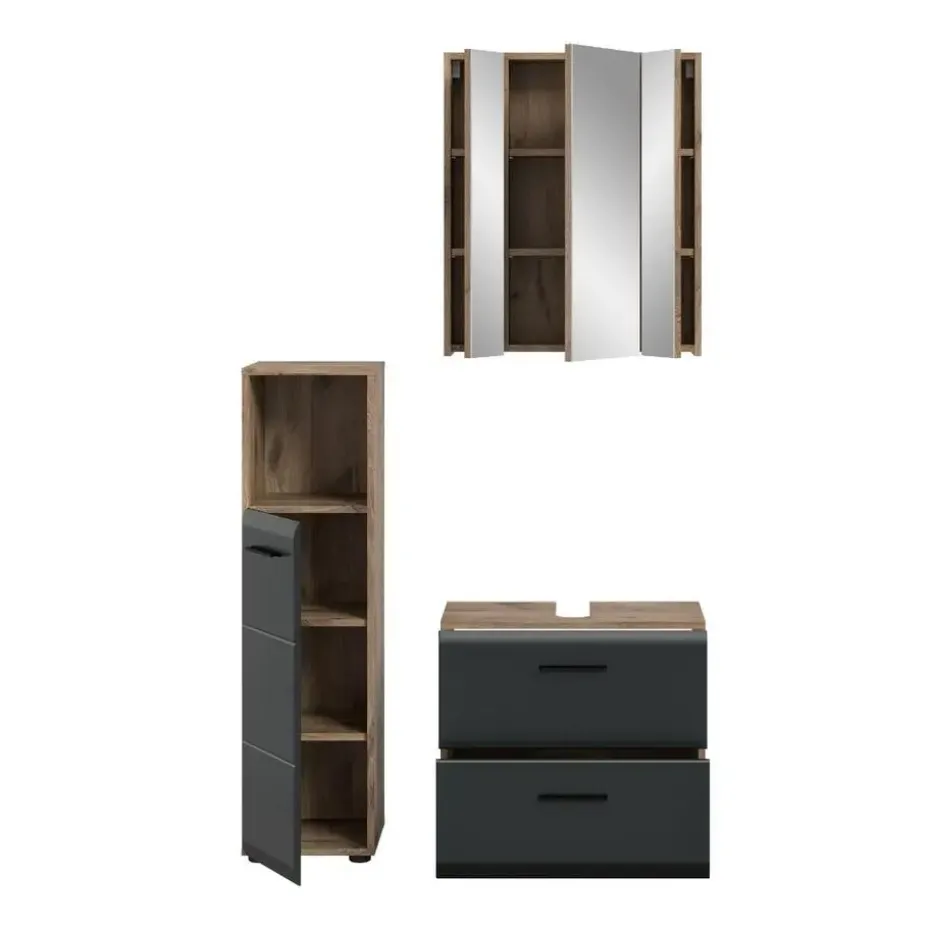 Hioshop Ice badkamer I23 zwart mat- eiken decor