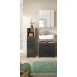 Hioshop Ice badkamer I23 zwart mat- eiken decor