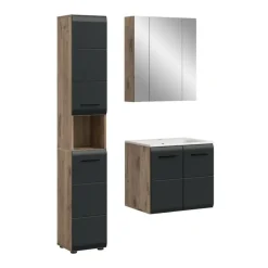 Hioshop Ice badkamer I5 zwart mat- eiken decor