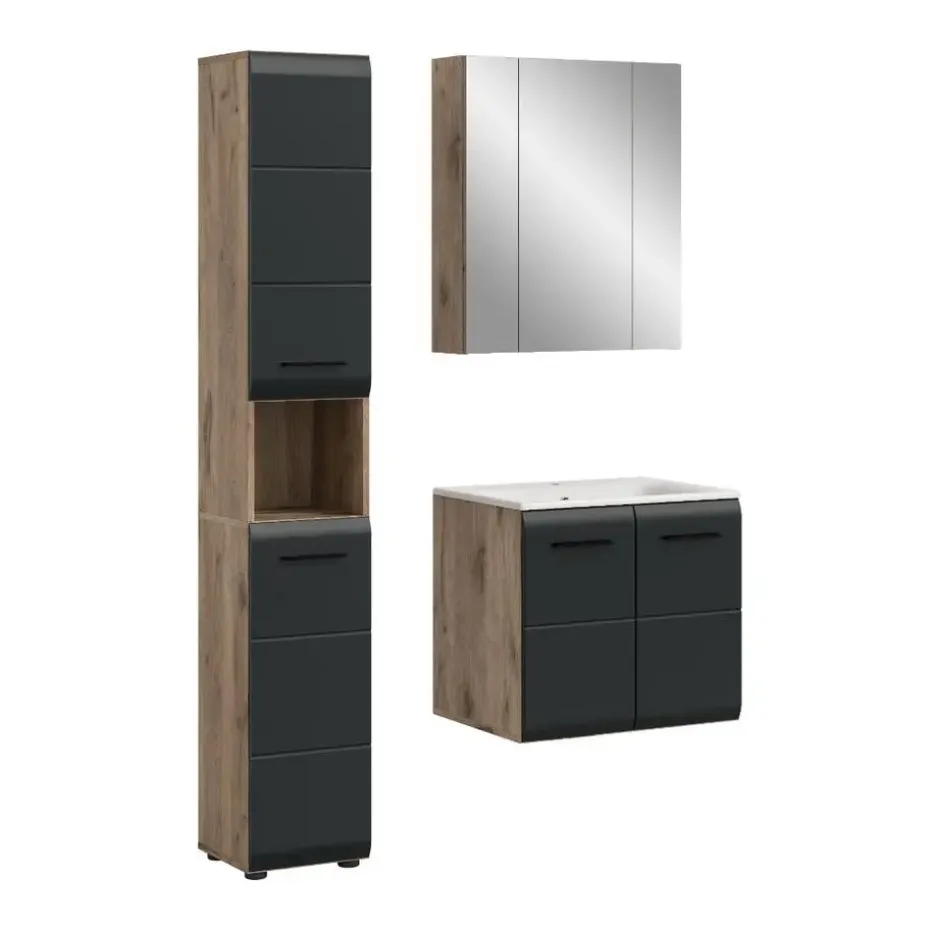 Hioshop Ice badkamer I5 zwart mat- eiken decor