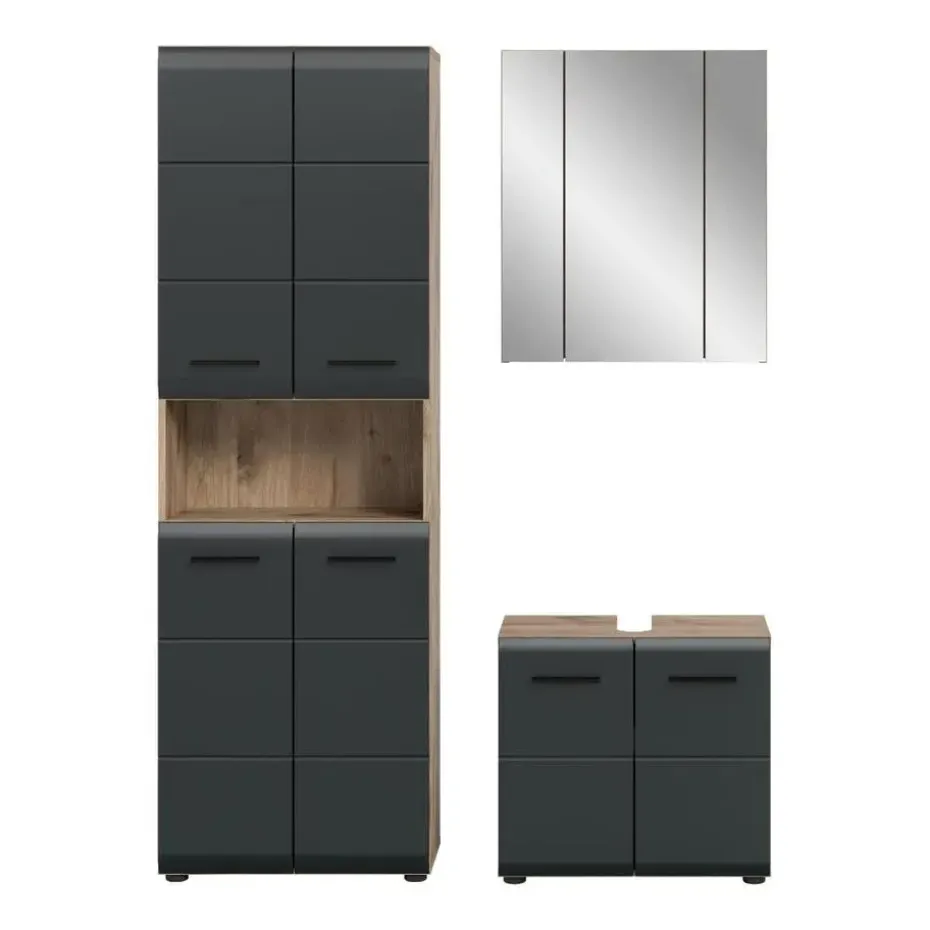 Hioshop Ice badkamer I20 zwart mat- eiken decor
