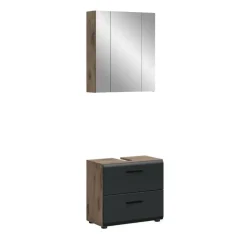 Hioshop Ice badkamer I9 zwart mat- eiken decor