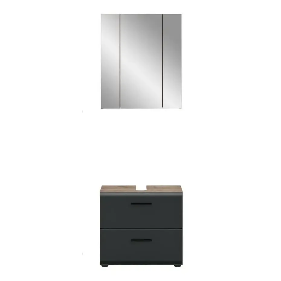 Hioshop Ice badkamer I9 zwart mat- eiken decor