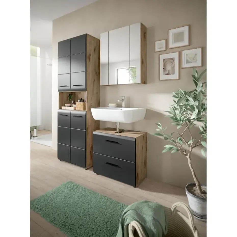 Hioshop Ice badkamer I19 zwart mat- eiken decor