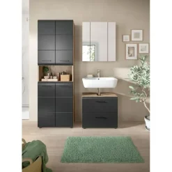 Hioshop Ice badkamer I19 zwart mat- eiken decor