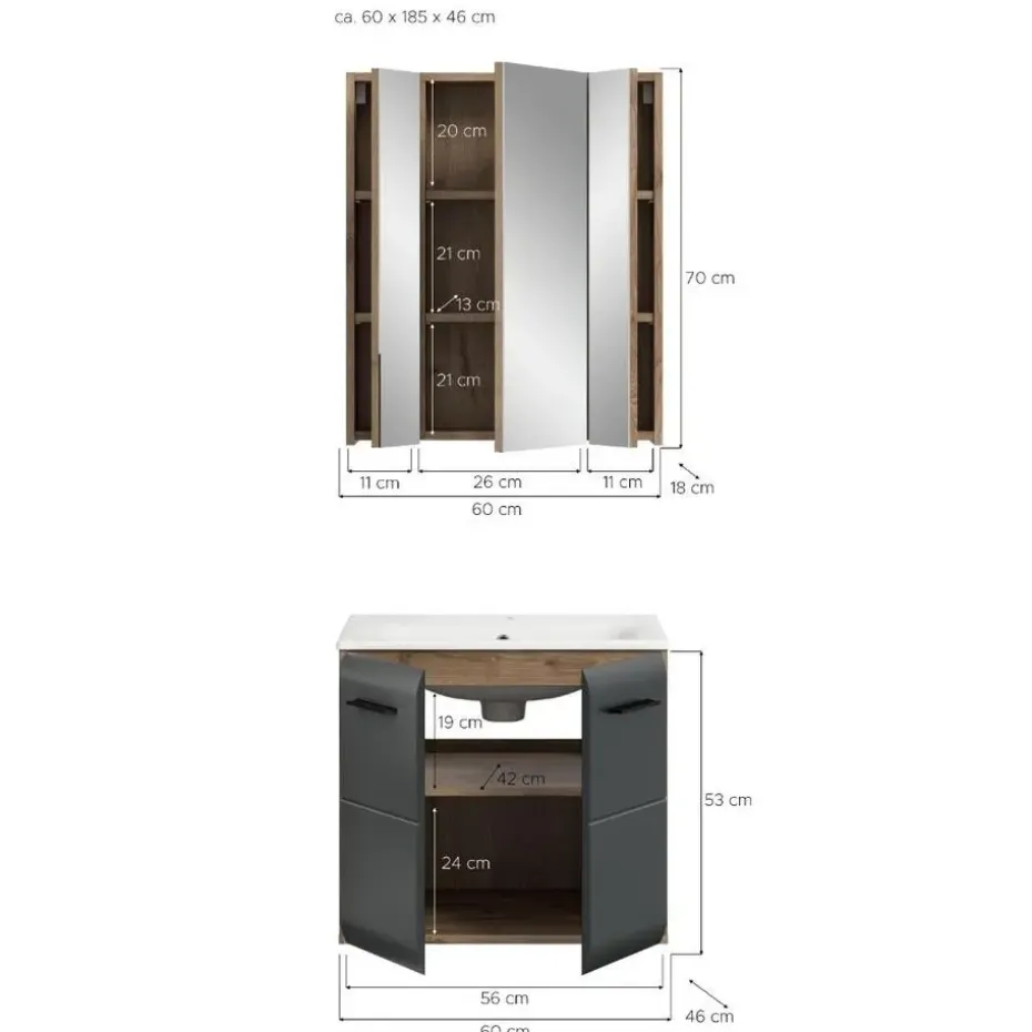 Hioshop Ice badkamer I3 zwart mat- eiken decor