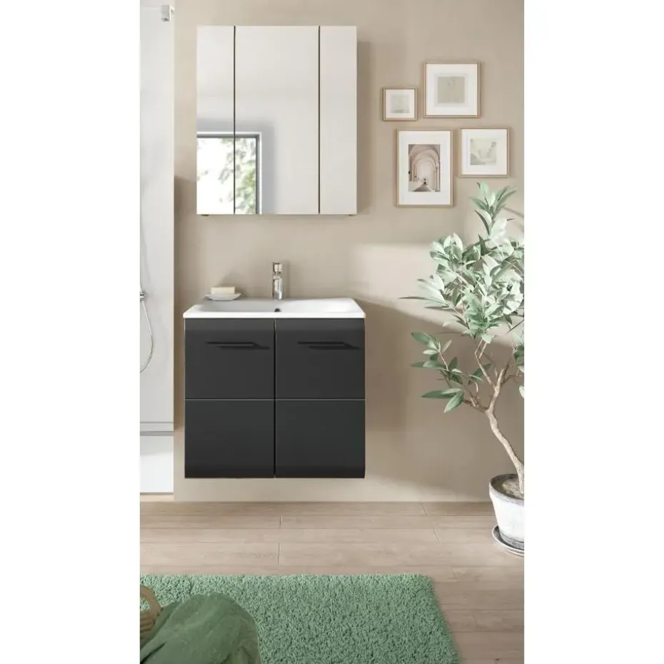 Hioshop Ice badkamer I3 zwart mat- eiken decor