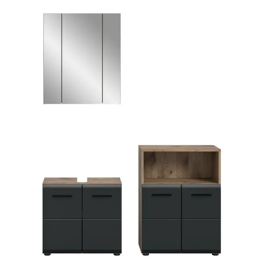 Hioshop Ice badkamer I12 zwart mat- eiken decor