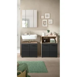 Hioshop Ice badkamer I12 zwart mat- eiken decor