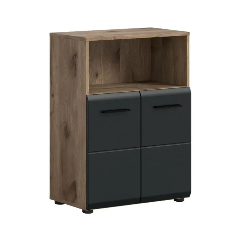 Hioshop Ice badkamerkast 2 deuren- 1 plank zwart mat- eiken decor