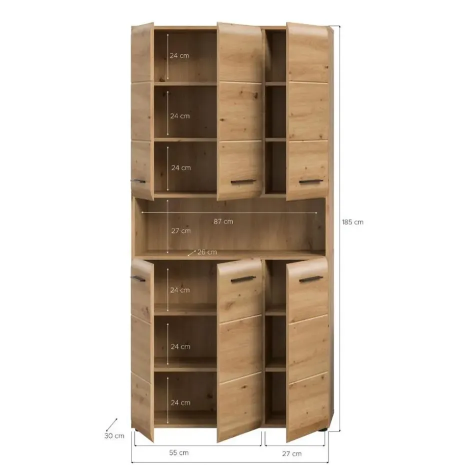 Hioshop Ice badkamerkast 6 deuren- 1 plank eiken decor